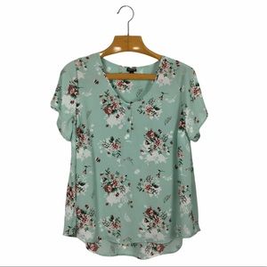 TORRID Mint Blue floral button down short sleeve blouse
